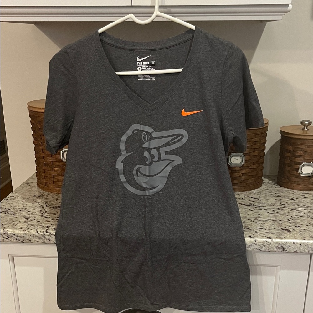 Nike Charcoal Gray Athletic Tee. Baltimore Orioles.